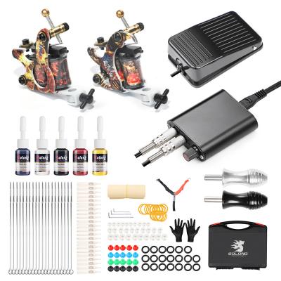 China Tattoo Shop Tattoo Machine Kit Professional 2 Coil Tattoo Machines Full Set Suitcase Tattoo Machine Kit for sale