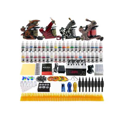 China Body Tattoo Solong Tattoo Machine Set 4 Gun 40 Ink Power Supply Needle Tips Grips Tattoo Kit Professional for sale