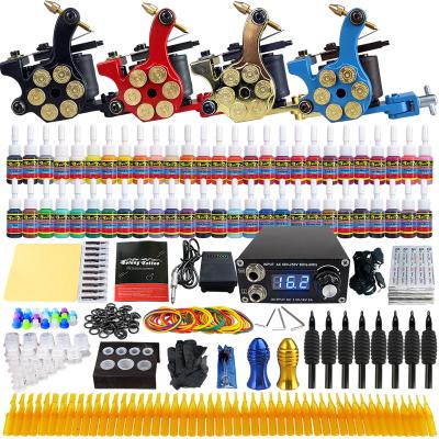 China Body Art Solong Tattoo Kit Professional 4 Tattoo Machine Set 54 Tattoo Ink Permanent Makeup Machine Kit for sale