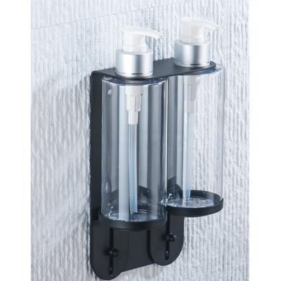 China Wall Mounted Hotel Wall Mounted Black Push Combination Double Bottle Holder Rack Public Firm Washroom Bathroom Home Outlet Soap Soap Dispenser Shelf for sale