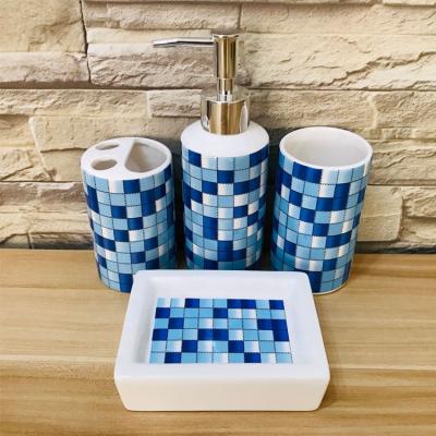 China Viable Custom Design Toothbrush Holder Liquid Soap Dispenser Cup Four Piece Bathroom Set for sale