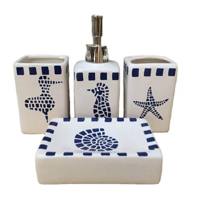 China Viable High Quality Hotel Family Design Bathroom Accessories Ceramic Soap Dispenser Dispenser Accessory Set for sale