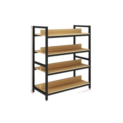 China Single Sided Vegetable Fruit Supermarket Cosmetic Display Store Wooden And Steel Shelf For Wall for sale