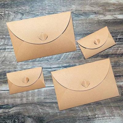 China Romantic Envelopes Paper Custom Logo Printed Mini Heart Closure Brown Product Packaging Invitation Gift Certificate Jewelry Packaging Envelope for sale