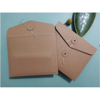 China Romantic Envelopes Paper Custom Envelope Printed Logo Small Recycled Brown Products Packaging With String And Button Closure for sale