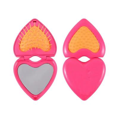 China Custom Portable Folding Waterproof Beauty Makeup Tool Hair Brush Heart Shaped Plastic Pocket Comb With Mirror for sale