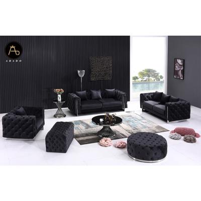 China Customized Classic Color Italian Design Furniture Luxury Home Living Room Stainless Steel Frame Velvet Chesterfield Sofa for sale