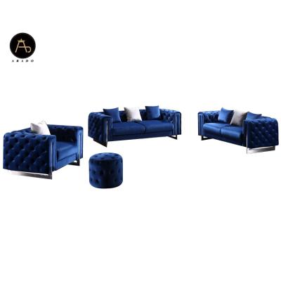 China Latest Customized Royal Living Room 3 Color Design Home Furniture 1 1 Chesterfield Velvet Sofa Set Manufacturer for sale