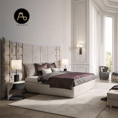 China Customization factory top manufacturer luxury king bedroom furniture sets latest leather with royal stainless steel double bed for sale