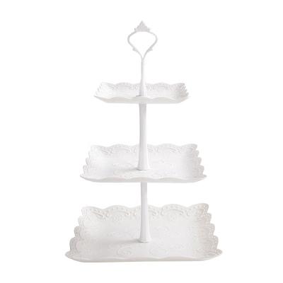 China Durable 3 Layers European Plastic Dessert Table Stand Wedding Display Dessert Tray for sale