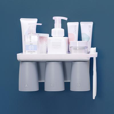 China Sustainable Toothbrush Storage Rack Wall Mount 3 Cup Holder Set Electric Toothbrush for sale