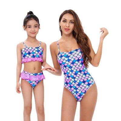 China 2023 New Mermaid Scale Print Ruffle Bikini QUICK DRY Teen Mommy and Me Swimsuit Girls Family Matching Swimwear for Mother Daughter for sale