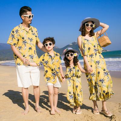 China QUICK DRY Summer Beach Vacation Family Look Chiffon Robe Men Shirt Pants Swimwear Father and Son Mother Daughter Matching Outfits for sale