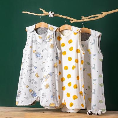 China 2023 Autumn Carton Printed Minky Fabric Breathable Spring Lining + Muslin Cotton Baby Vest Sleeveless Sleeping Bag For 0-4Y Kids for sale