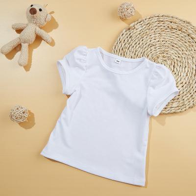 China QUICK DRY Sublimation Girls Mask White Polyester Blast Sleeves Baby Tees Tees Toddler Puffy Top Tees For Sublimation for sale