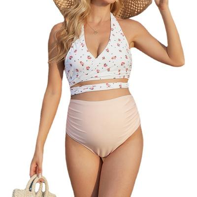 China Maternity Gradient Swimsuit 2023 Summer High Waist Halter Beachwear Swimwear For Pregnant Women Sexy Tankinis Set Premama Swimwear for sale