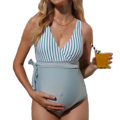 China 2023 Gradient Striped Swimwear For Pregnant Women Sexy Strappy One Piece Swimwear Swimwear Plus Size Maternity Swimsuits for sale