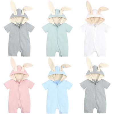 China 2023 Super Soft Bunny Baby Rompers Onesie Rabbit Onesie Ear Babies Clothing Summer Short Sleeve Zipper For Baby for sale