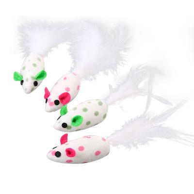 China Viable cute plush mouse with feather tail cat toy pet supplies wholesale in stock fast delivery cat toy for sale