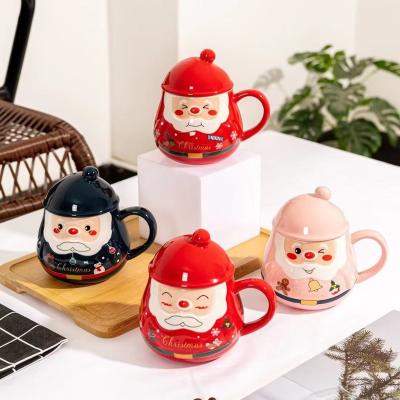 China Viable Hot Selling Cartoon Santa Claus Personality 3D Embossed Mug , Christmas Gift Ceramic Mug With Lid for sale