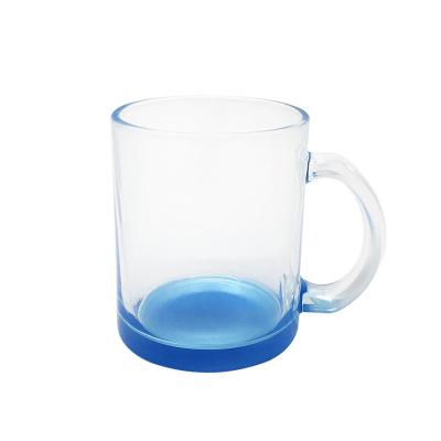 China High Grade 11OZ Sustainable Bottom Colored Sublimation Glass Mugs Colored Glass Mugs Can Custom Logo Heat Transfer Glass Mugs With Handle for sale