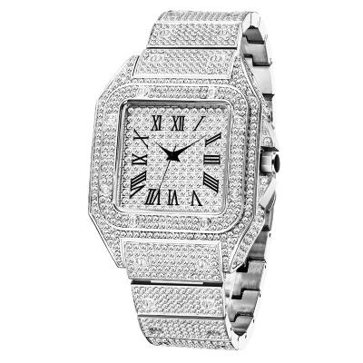 China Hip Hop Automatic Women Date Bling Luxury Wrist Watch Full Iced Out Quartz Female Watch Bling Wristwatches Smaller Size Set for sale