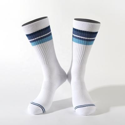 China Wholesale Athletic Accept Custom Knitted Soft Designs Unisex Casual Mid Calf Stripe Pattern Sport Socks for sale