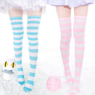 China New Women's Sporty Evergreen Girls Over The Knee Long Stripe Printed Thigh High Striped Socks Wholesale Warm Cute Soft Patterned for sale