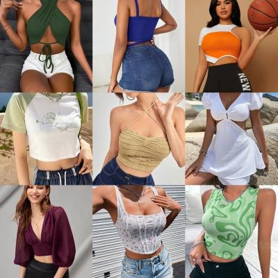 China New Stock Eco-friendly Clothes Women Short T-shirt Top Low Price Bulk Casual Clothing Clothes Used Clothes Women Dress for sale