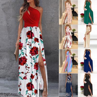 China 2023 summer spring new eco-friendly oblique skirt sleeveless sexy long shoulder high waist split dress stock clothing for sale