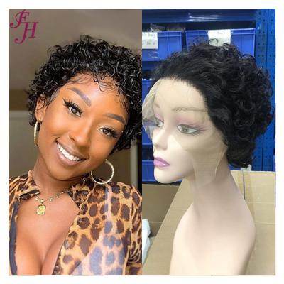 China FH Soft Smooth Thick Shedding Lace Headband Barely Curly Wigs Pixie Cut Lace Front Hair Wig Pixie Cut Hair Wig for sale