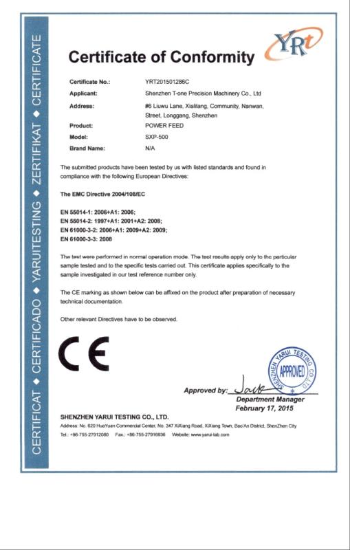 Certificate of Conformity - Shenzhen jingxiecheng hardware co,.ltd