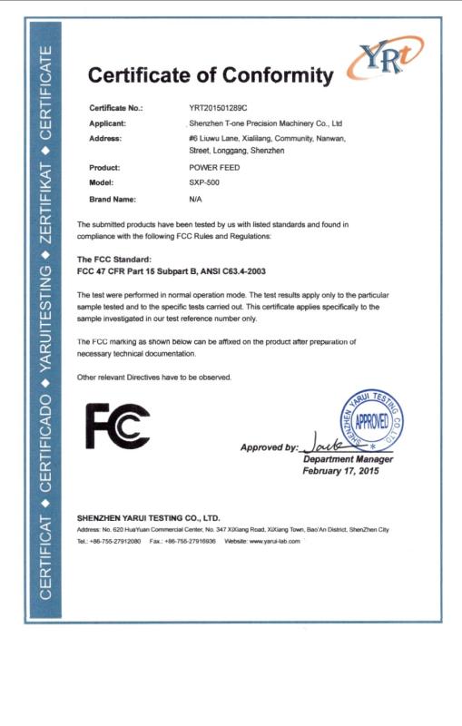 Certificate of Conformity - Shenzhen jingxiecheng hardware co,.ltd