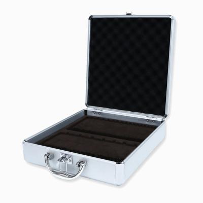 China Simple Silver Aluminum Poker Chip Case Suitcase With Portable Unique Design Frame Handle for sale