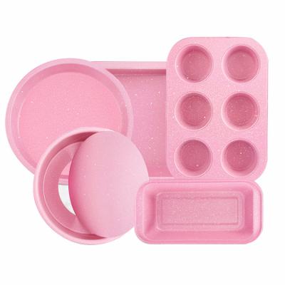 Cina Dolce antiaderante dello stampo da pane 5Pcs del acciaio al carbonio di rosa del ODM dell'OEM che cuoce Pan Set in vendita