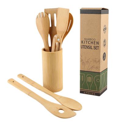 China Produto os PCes de bambu do conjunto de ferramentas 7 da cozinha dos utensílios de cozimento para potenciômetros não-aderentes à venda