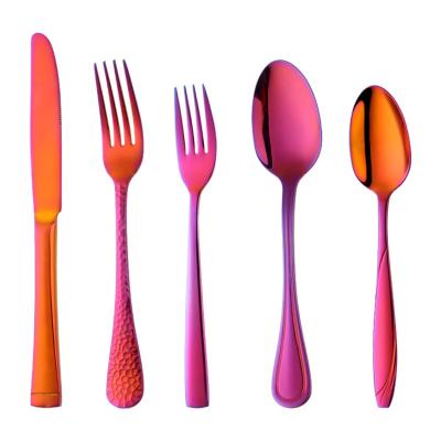 China Dishwasher Safe 5 Piece Kitchen Flatware Sets FDA Rainbow Stainless Steel Silverware for sale