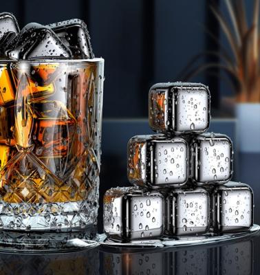 China SGS Stainless Steel Reusable Ice Cubes Square Whiskey Cooling Rocks Bar Tool Set for sale