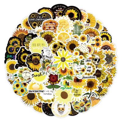 China Waterproof+Eco-friendly 100pcs Cartoon Sun Flower Waterproof Vinyl Die Cut Decorative Stickers For Car Motorcycle Bicycle Luggage for sale