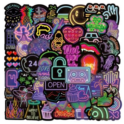 China Waterproof+Eco-friendly 50pcs/Pack Neon Stickers Waterproof Skateboard Motorcycle Guitar Luggage Laptop Bicycle Sticker Kids Toys for sale