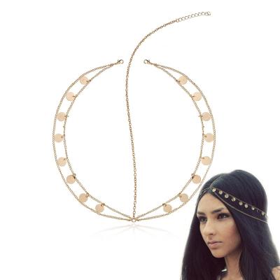 China Eco-friendly Vintage Women Round Shape Multi Alloy Hair Chain For Women Fashion Forehead Jewelry for sale