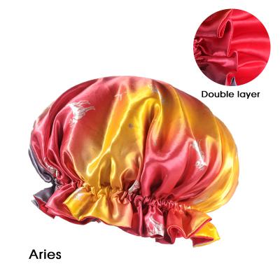 China Double Layer Satin Sign Soft Comfortable Soft Sleep Cap Zodiac Gradient Print Zodiac Gradient Pastel Sleep Hat For Women for sale