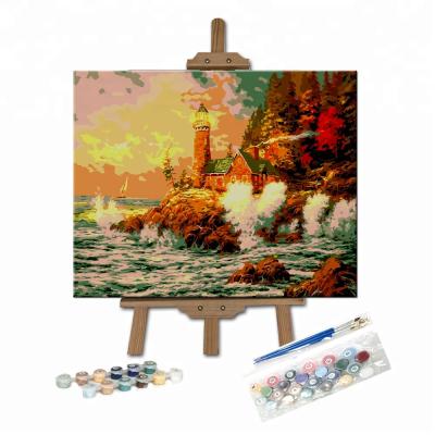 China Lighthouse Landscape Impressionist Adult DIY Acrylic Painting By Numbers Oil Painting Set for sale