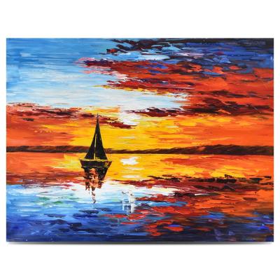 China Handmade Colorful Full Body Art Knife Seascape Oil Painting Sunset Picture Modern Wall Canvas Painting Palette for sale