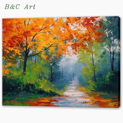 China Impressionist Hand Painted Beautiful Scenery Acrylic Fabric Painting Designs Landscape Art for sale