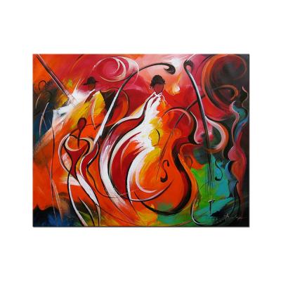 China Hand Painted Modern Abstract Wall Band Musical Instruments Decorative Oil Painting For Home Decor for sale