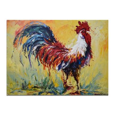 China Modern Hand Painted Animal Colorful Oil Paintings Roosters Art Wall Decoration Chicken for sale