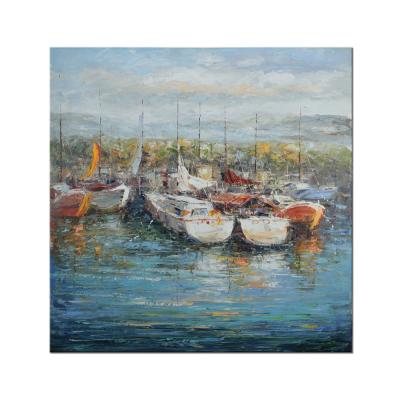 China Modern Art Boat Tree Modern Scenery Hand Painted Oil Painting For Wall Decoration for sale