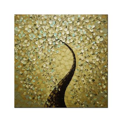 China Modern Abstract 3D Cuadros Tree Canvas Golden Blossom Textured Acrylic Painting for sale