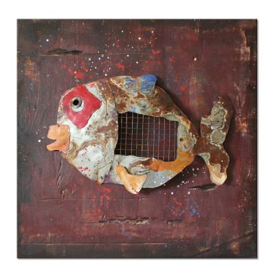 China Wholesale Home Rustic Metal Sculpture 3D Fish Art In Retro Europe Decor Wall Art Oil Painting for sale